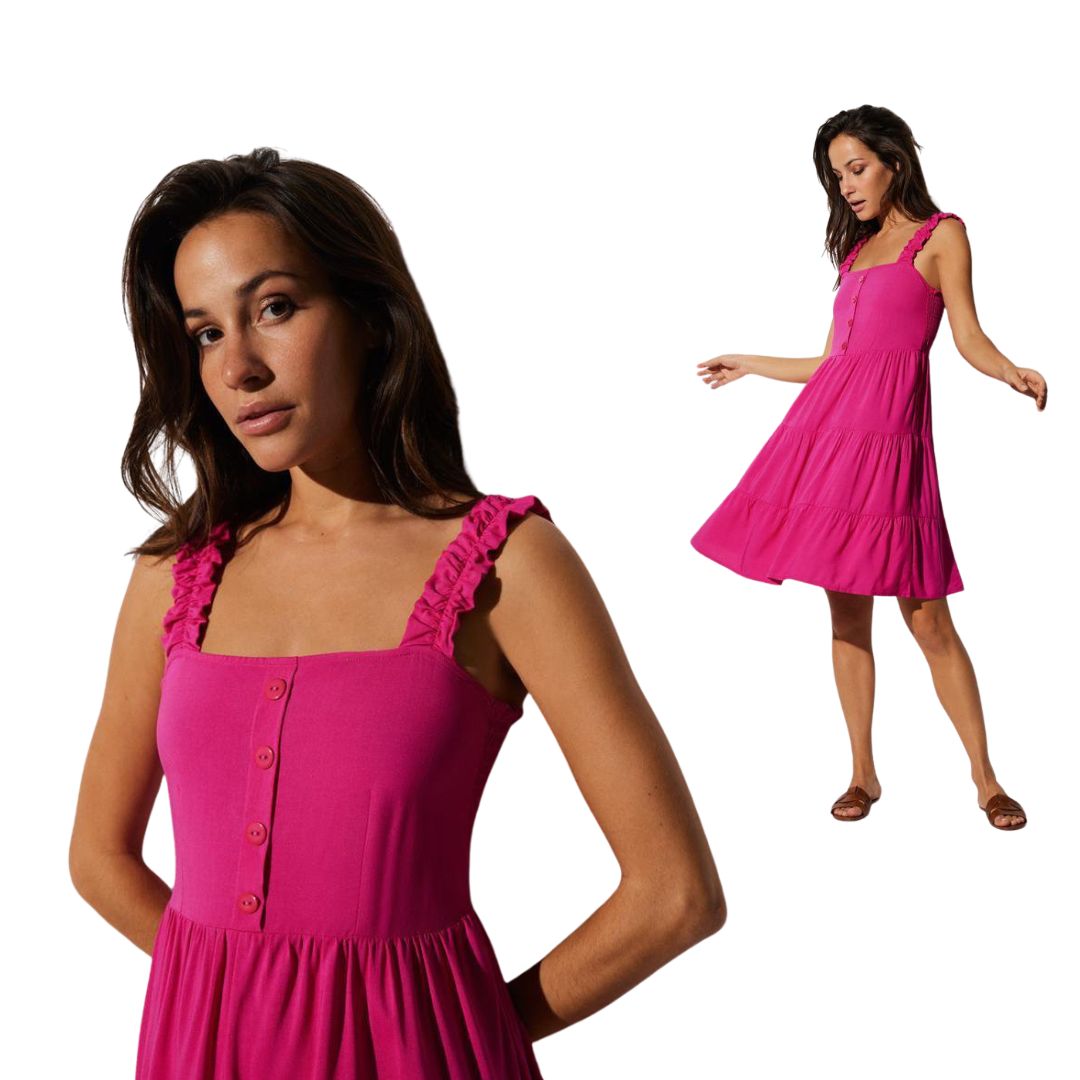 VESTITINO CORTO YM Spalla stretta ELASTICA arricciata&nbsp; fuxia