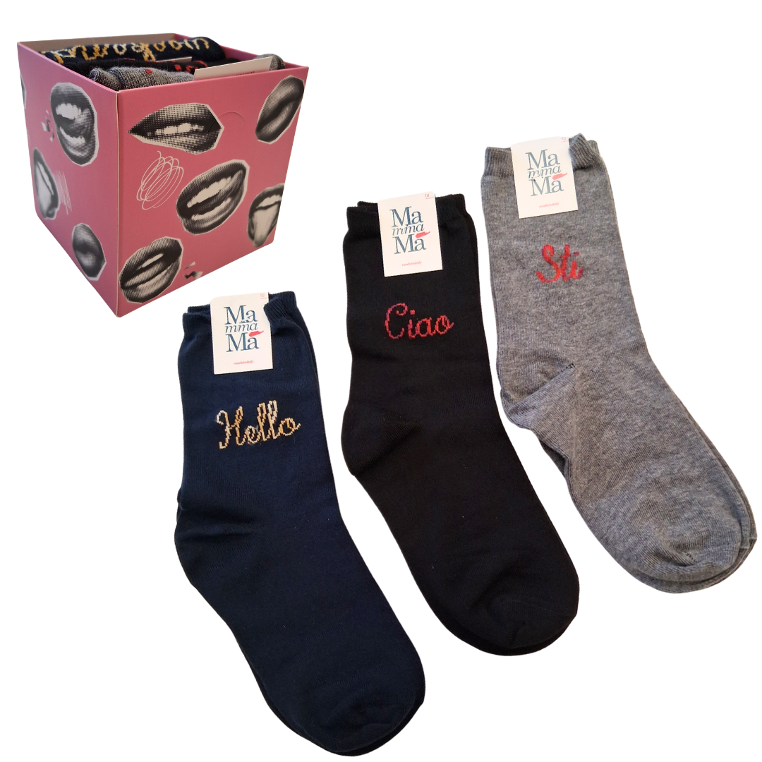 Box 3 Pack Calzini "Mamma Ma" – Hello Weekend, Ciao Amore, Sti Ca