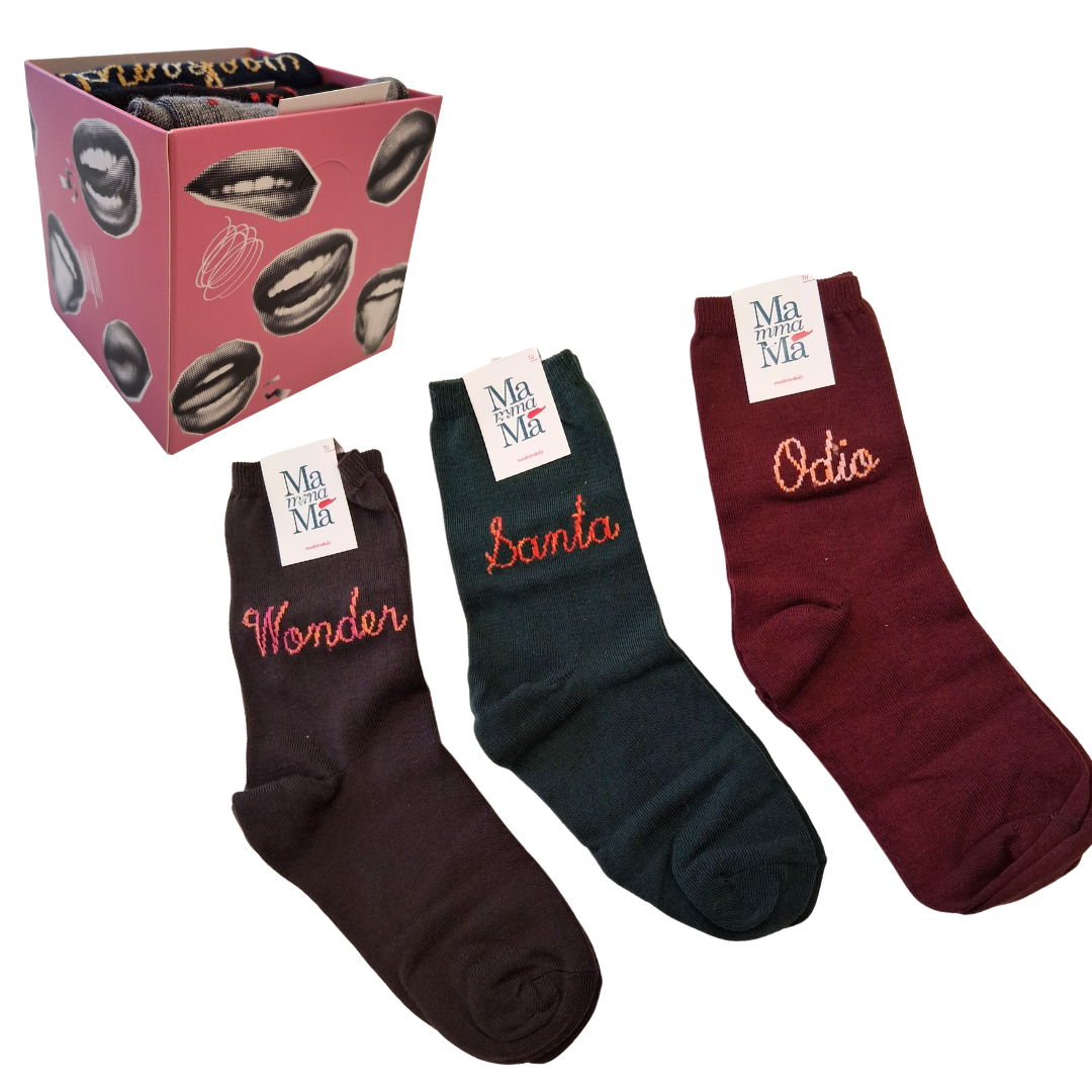Box 3 Pack Calzini "Mamma Ma" – Wonder Woman, Santa Subito, Odio i Lunedì