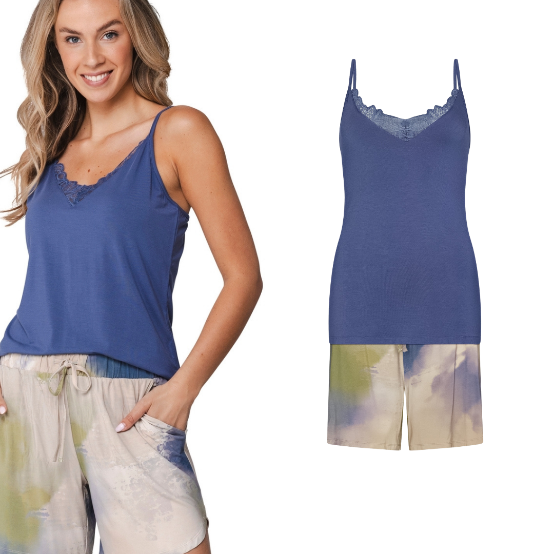 PIGIAMA S/S COLLO CON PIZZO COLORE LAVANDA