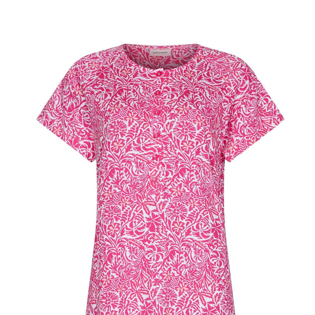 Vestito/ camicia da notte mezza manica con motivi fiorati colore fucsia