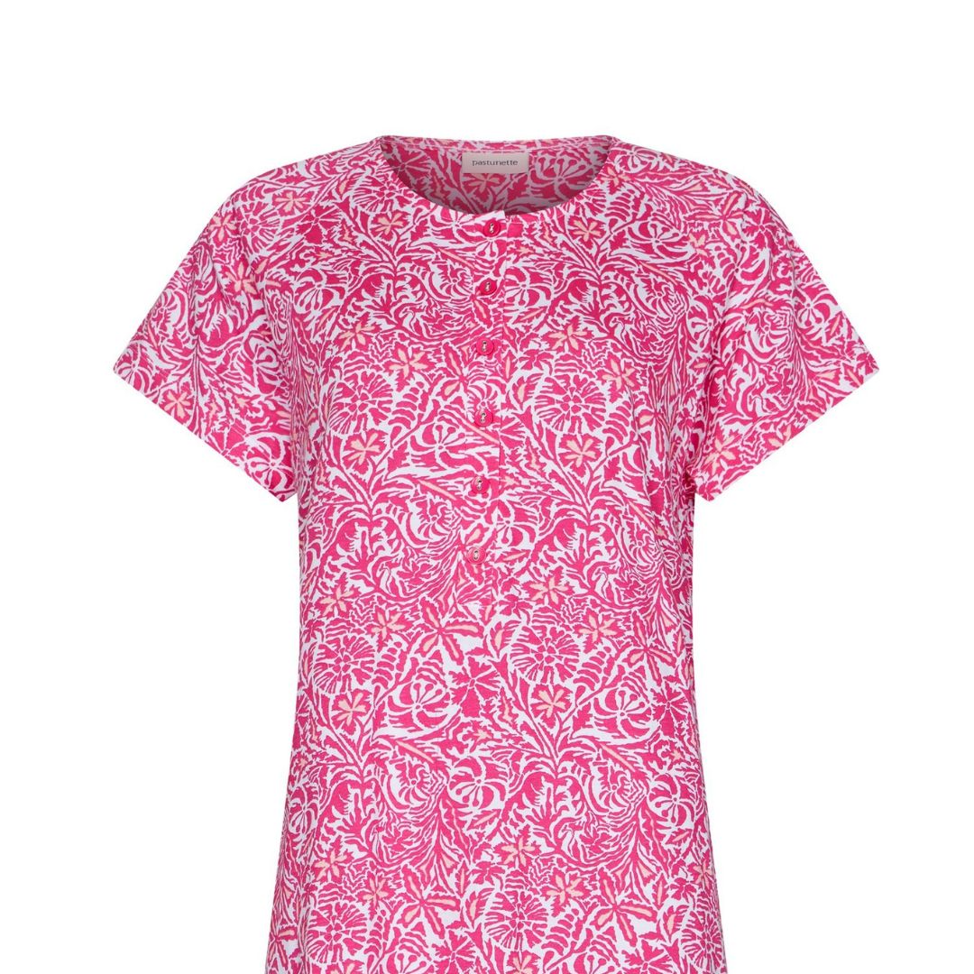 Vestito/ camicia da notte mezza manica con motivi fiorati colore fucsia