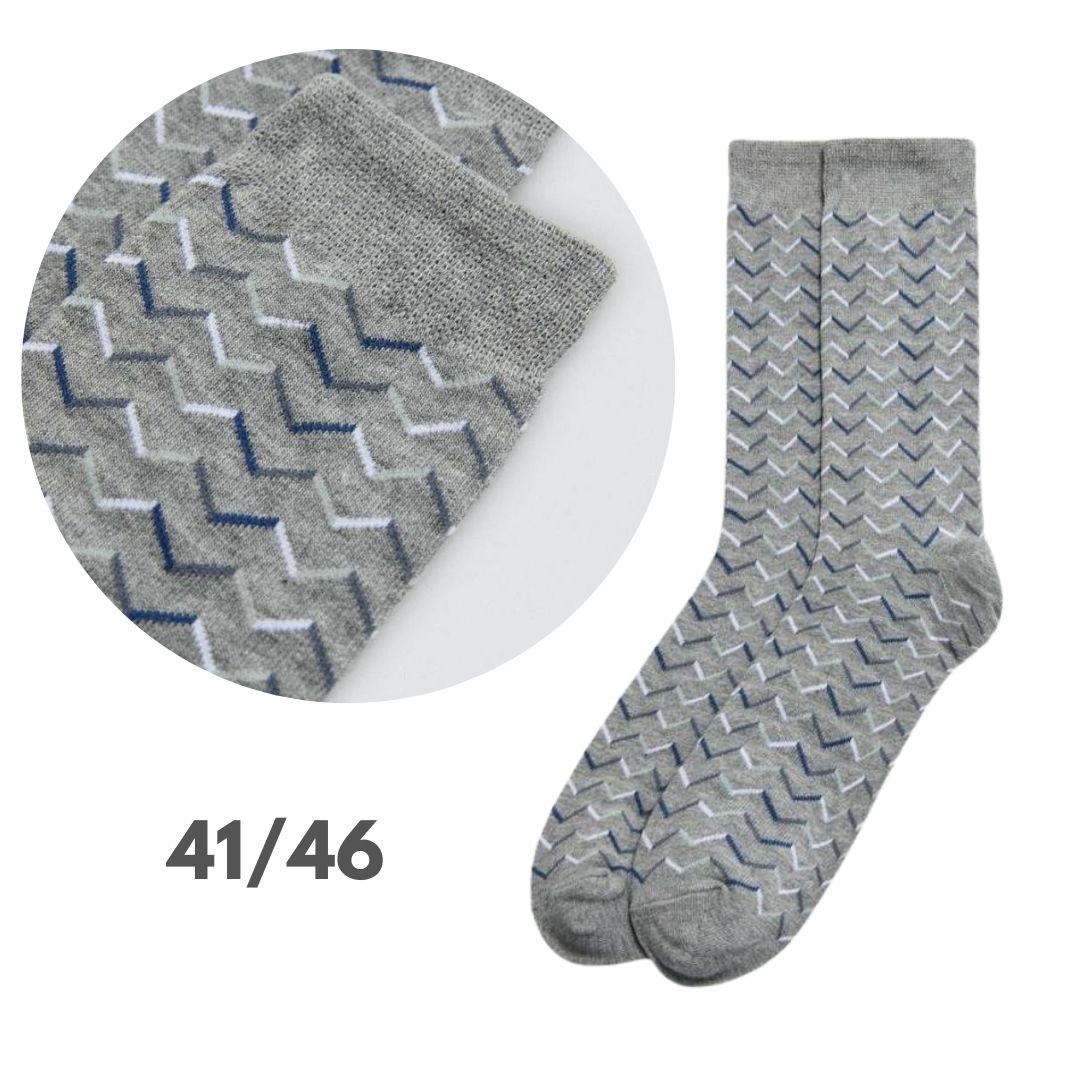 Calza corta in cotone con disegno grafico zig zag su base grigio melange