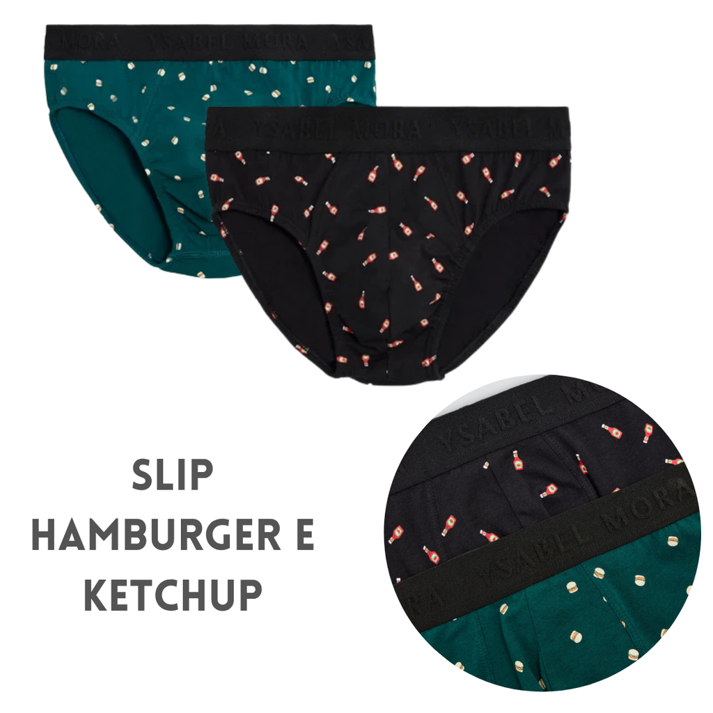 Bi-Pack Slip Uomo con Stampa Hamburger e Ketchup