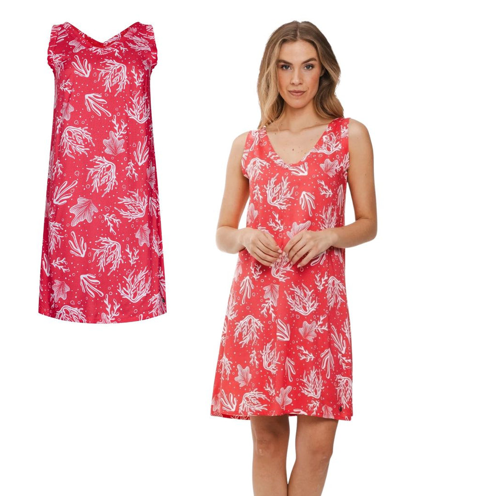 Vestito spalla stretta con disegni di coralli e fondale mare