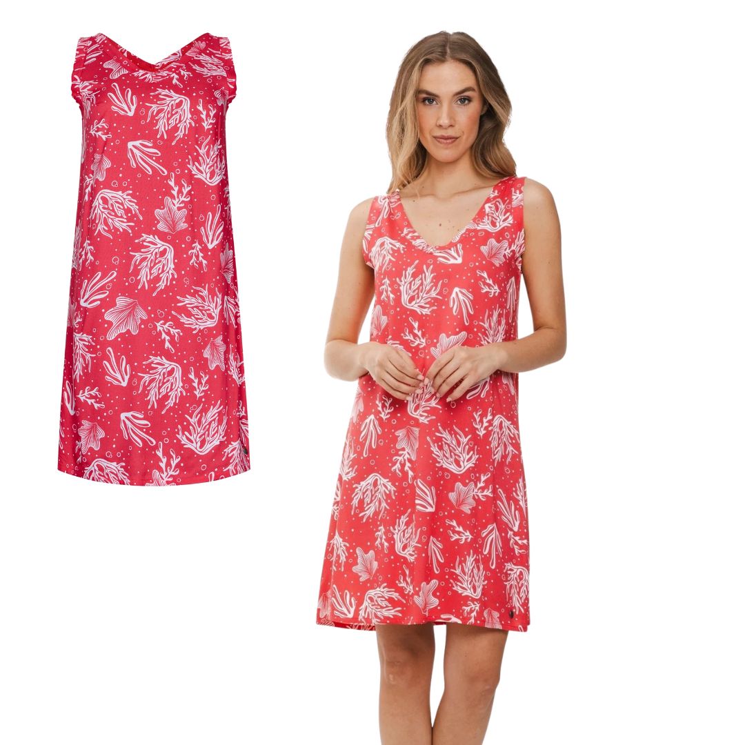 Vestito spalla stretta con disegni di coralli e fondale mare