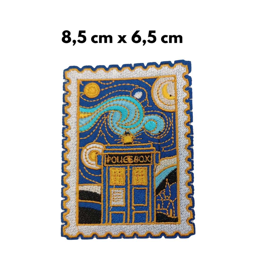 TOPPA RICAMATA TERMOADESIVA  "TARDIS VAN GOGH"