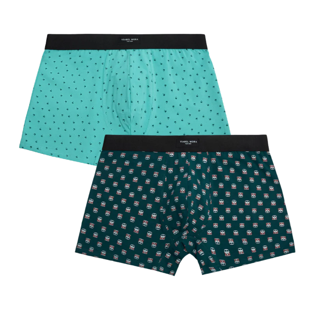 Boxer BI-PACK Uomo COLORE TIFFANY CON PALME E VERDONE CON FURGONE  Volkswagen
