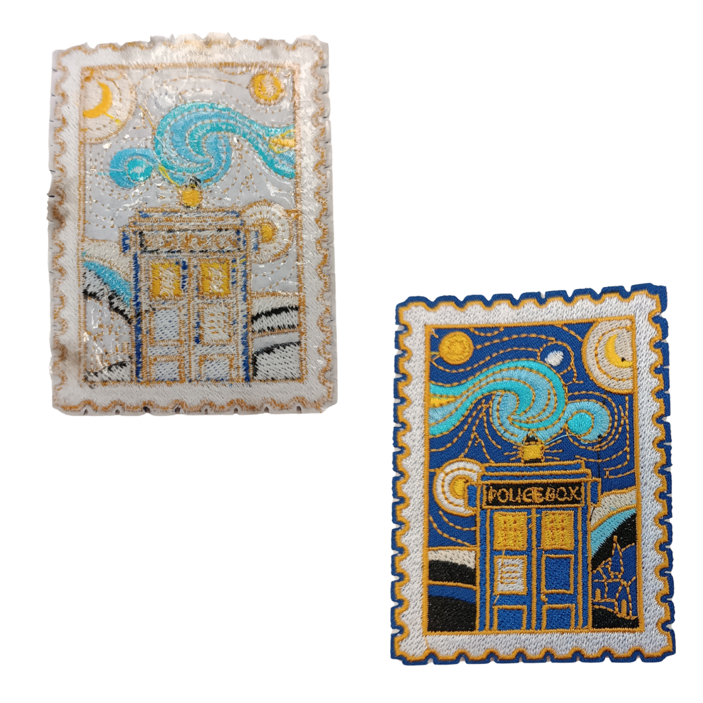 TOPPA RICAMATA TERMOADESIVA  "TARDIS VAN GOGH"