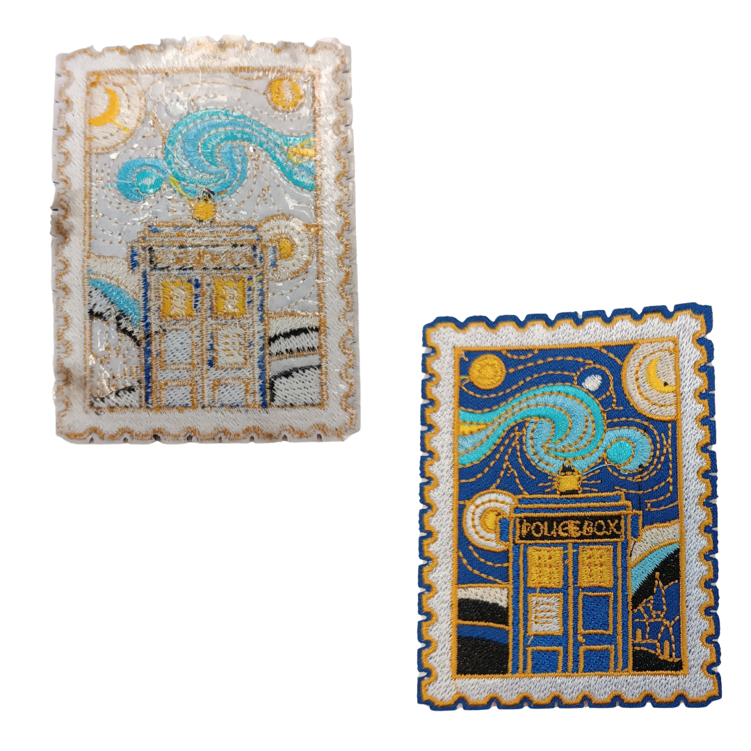 TOPPA RICAMATA TERMOADESIVA  "TARDIS VAN GOGH"