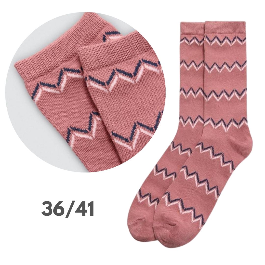 Calza corta in cotone Base rosa con fantasia grafica bianca e blu