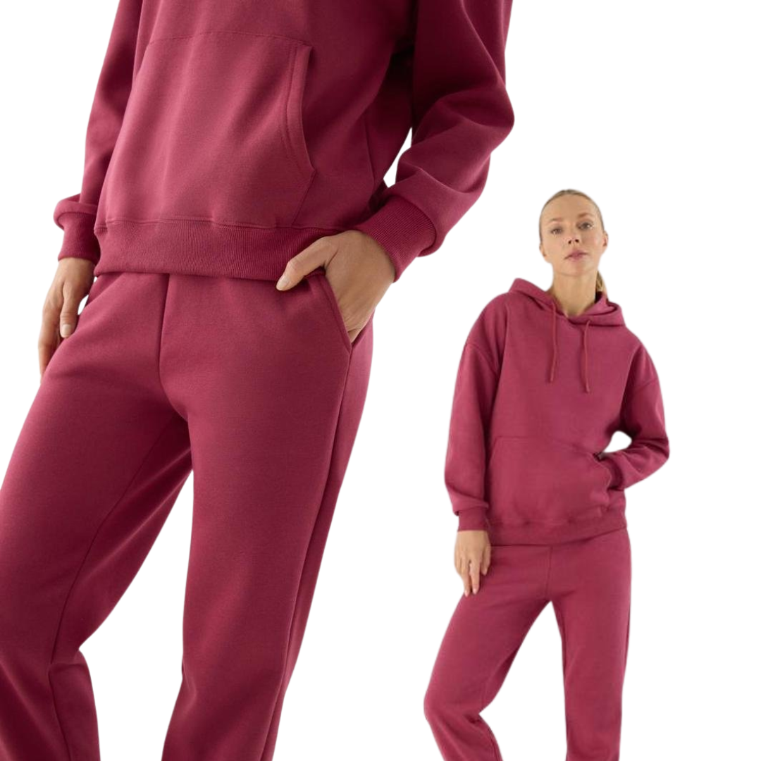 Completo Lounge-wear Termico in Pile – Felpa con Cappuccio e Joggers Elastici