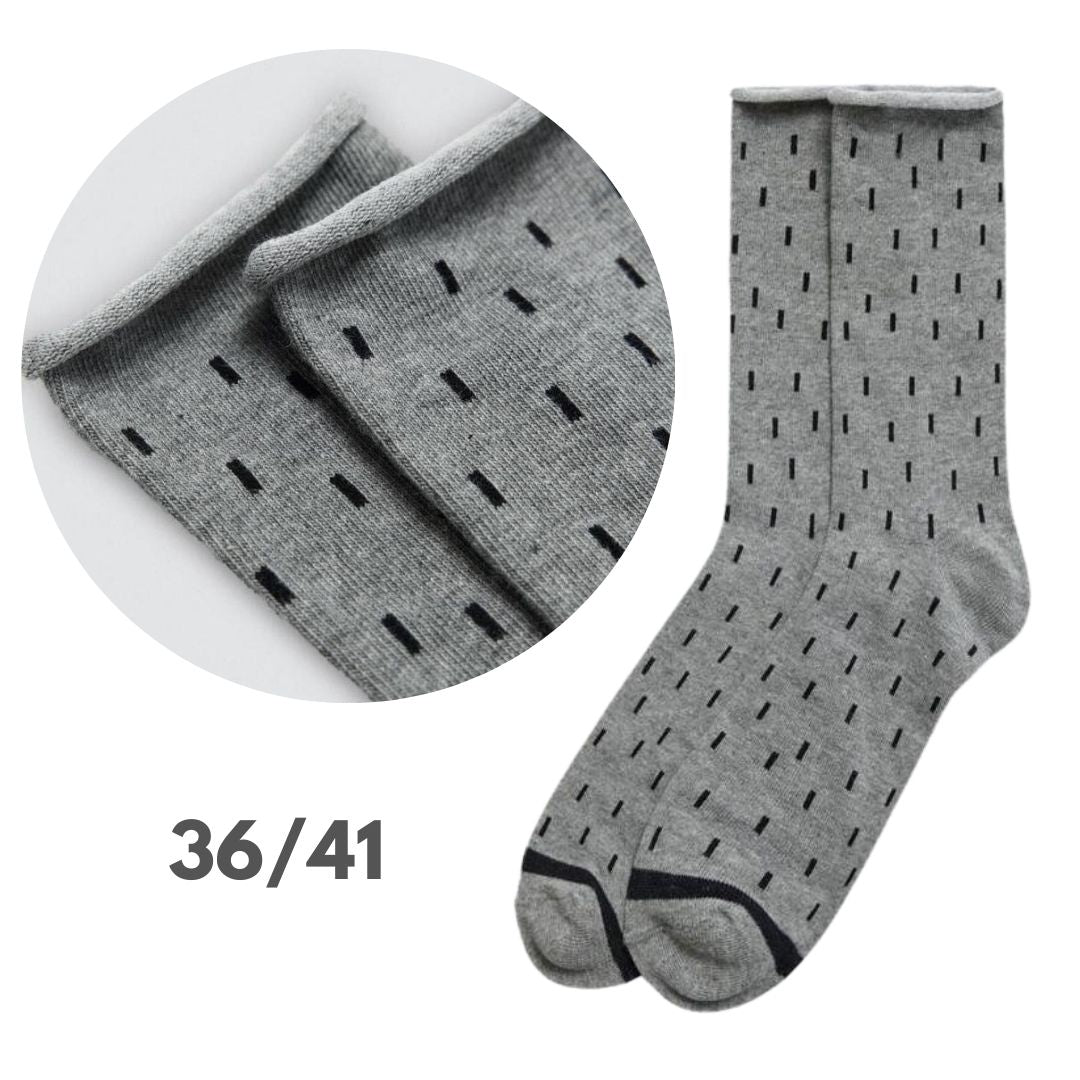 Calza corta in cotone con polsino taglio laser base grigia