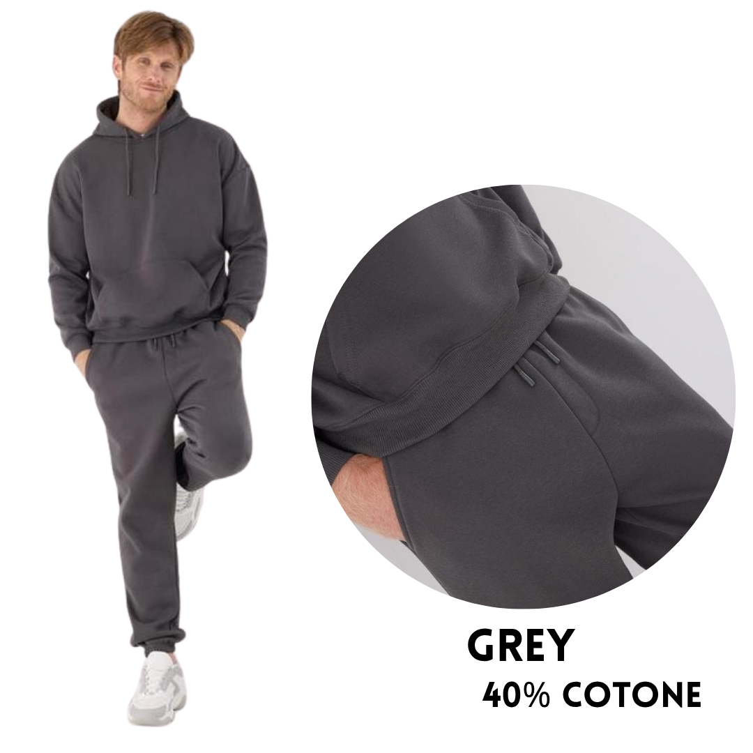 Tuta Sportiva da Uomo Grigio Antracite – Set Felpa con Cappuccio e Joggers