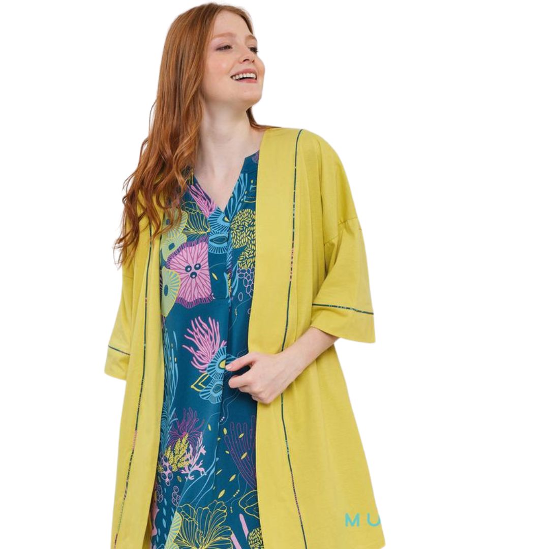 Vestaglia Kimono cotone  tinta unita lime