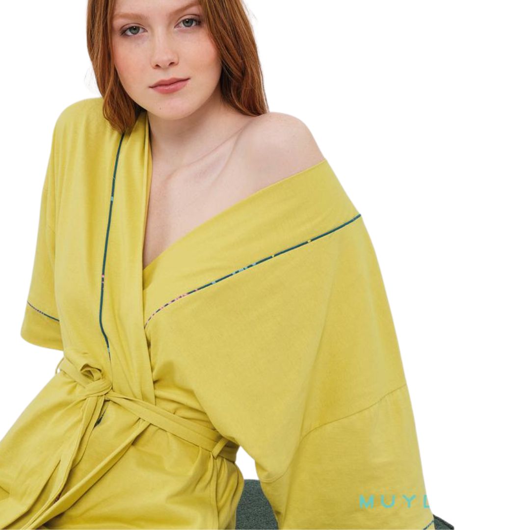 Vestaglia Kimono cotone  tinta unita lime