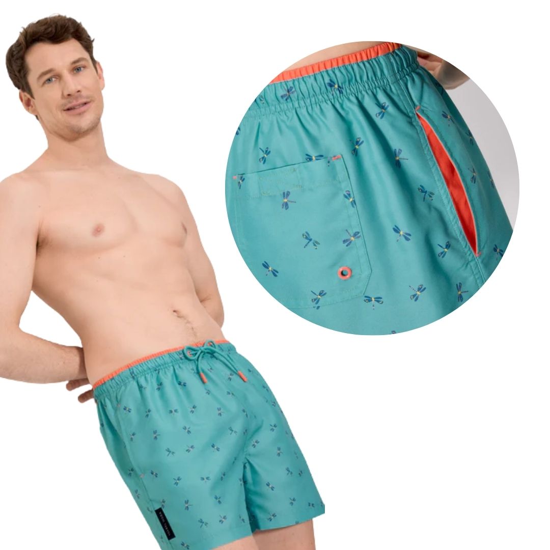 BOXER MARE UOMO TURCHESE CON LIBELLULE