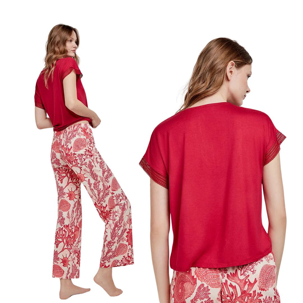 Pigiama mezza manica pantalone lungo con disegni coralli