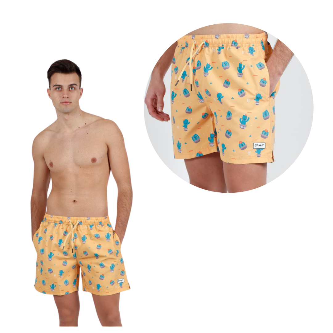 BOXER MARE UOMO GIALLO CON CACTUS