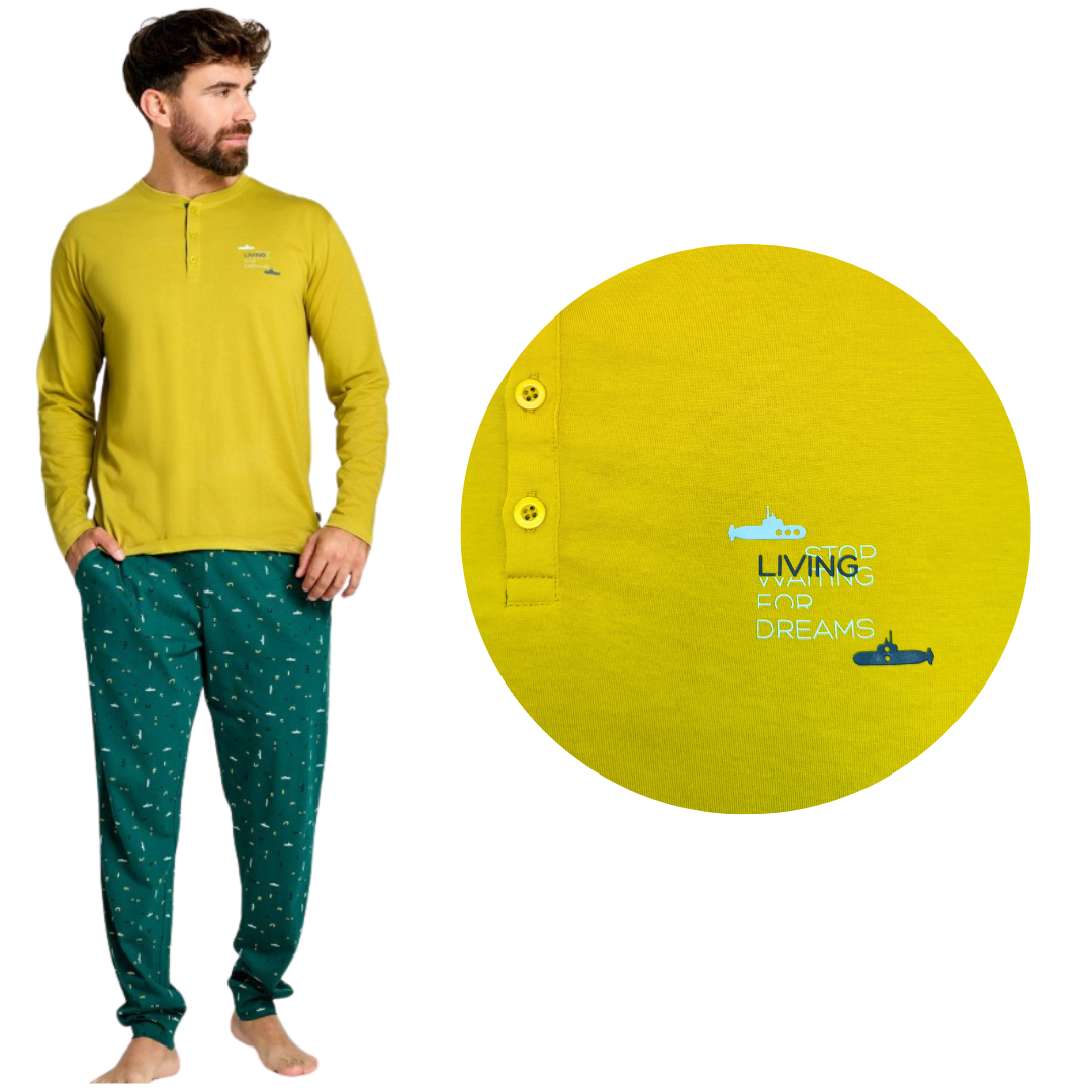 PIGIAMA UOMO M/L COLORE LIME  DISEGNO SOTTOMARINO