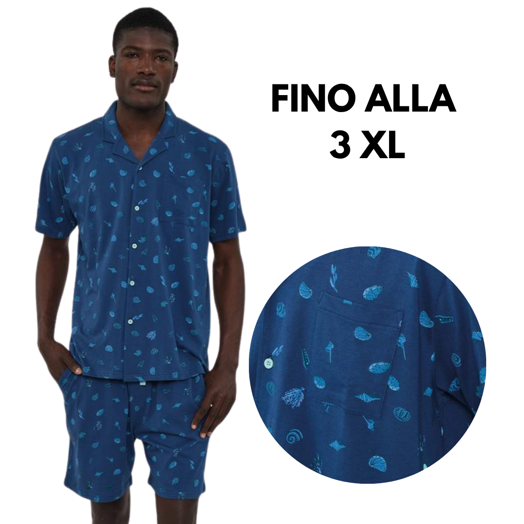 PIGIAMA M/M APERTO BLU CON CONCHIGLIE