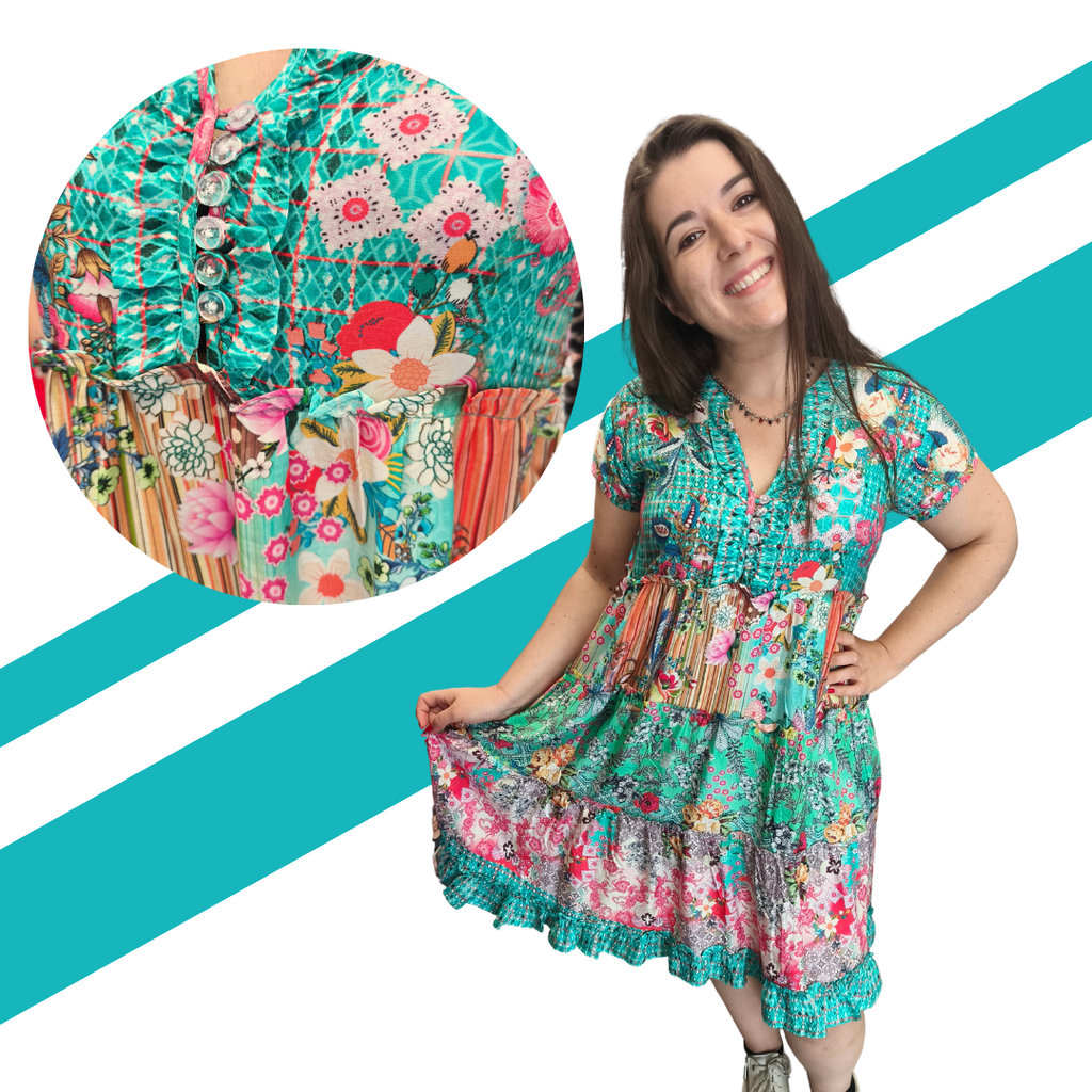 VESTITO M/M MULTICOLOR BASE TURCHESE VANIA