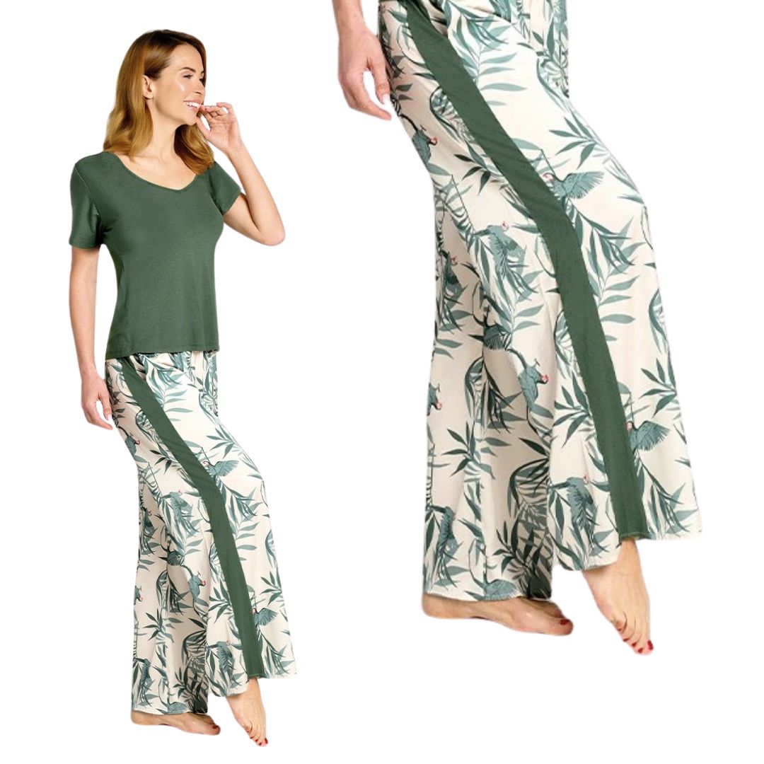Pigiama mezza manica pantalone lungo in viscosa verde con stampa