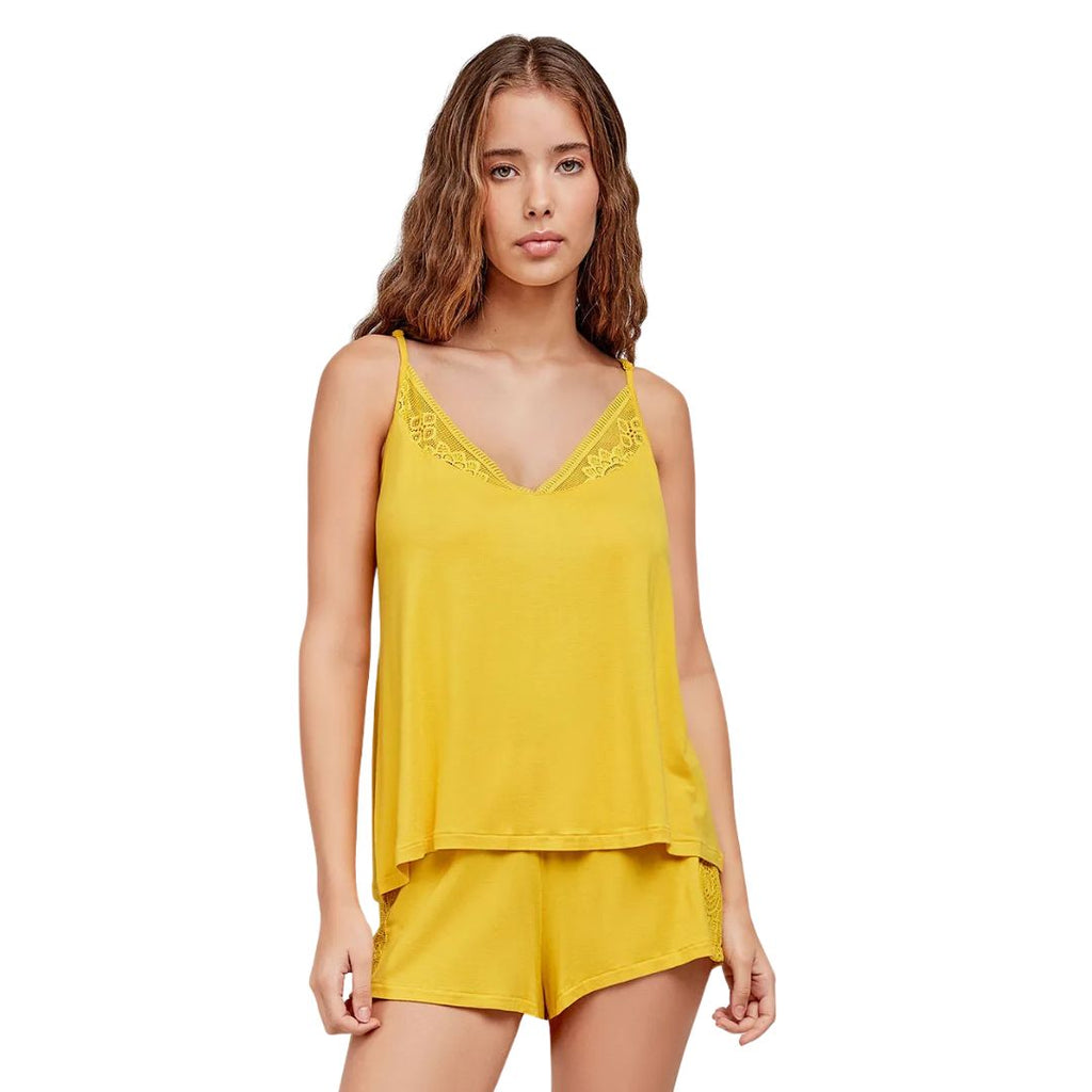 Pigiama Donna Giallo canarino spallina stretta e pantaloncino in viscosa