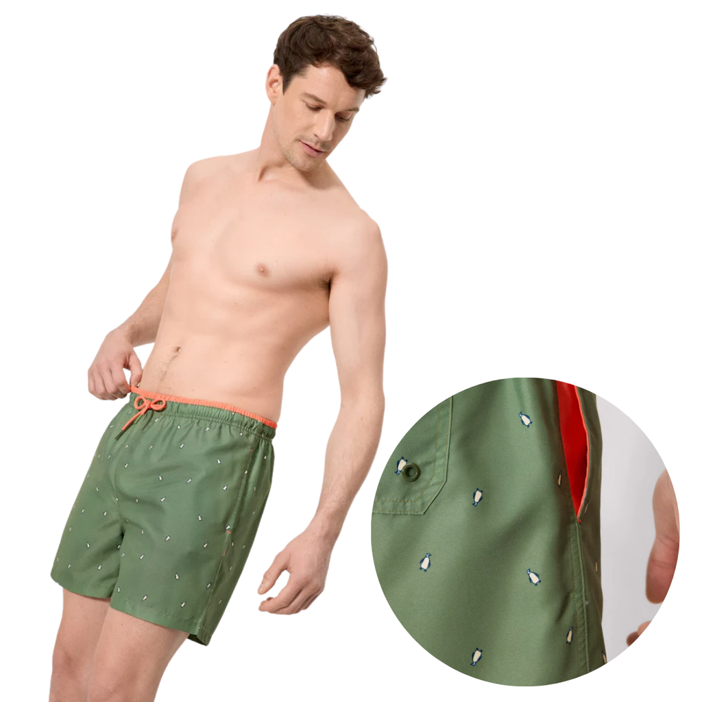 BOXER MARE UOMO VERDE OLIVA CON DISEGNI PINGUINI