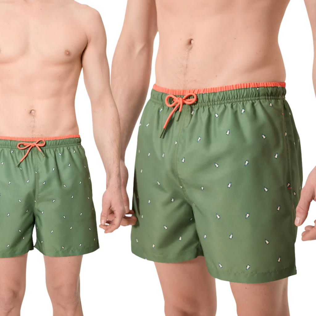 BOXER MARE UOMO VERDE OLIVA CON DISEGNI PINGUINI