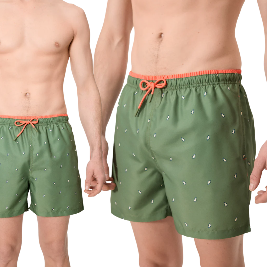 BOXER MARE UOMO VERDE OLIVA CON DISEGNI PINGUINI