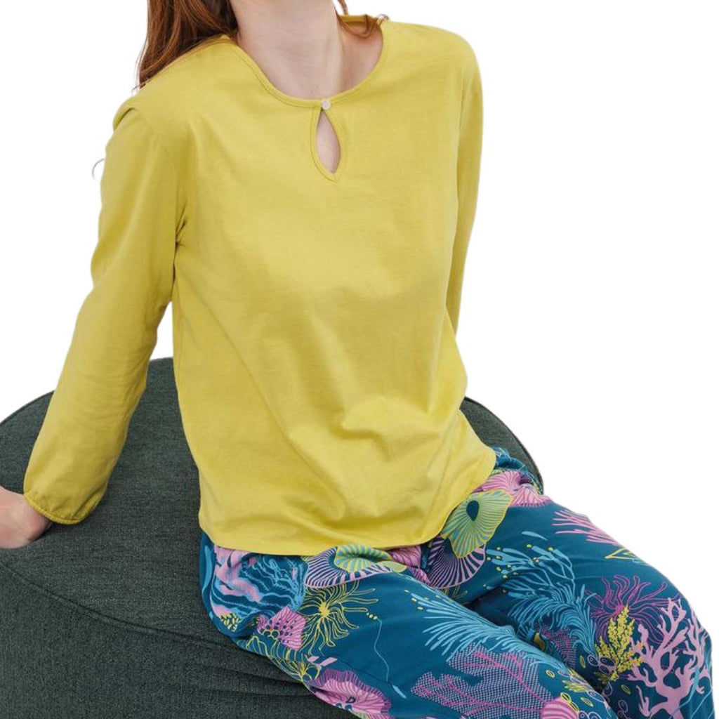 Pigiama manica lunga pantalone lungo in cotone con disegni coralli