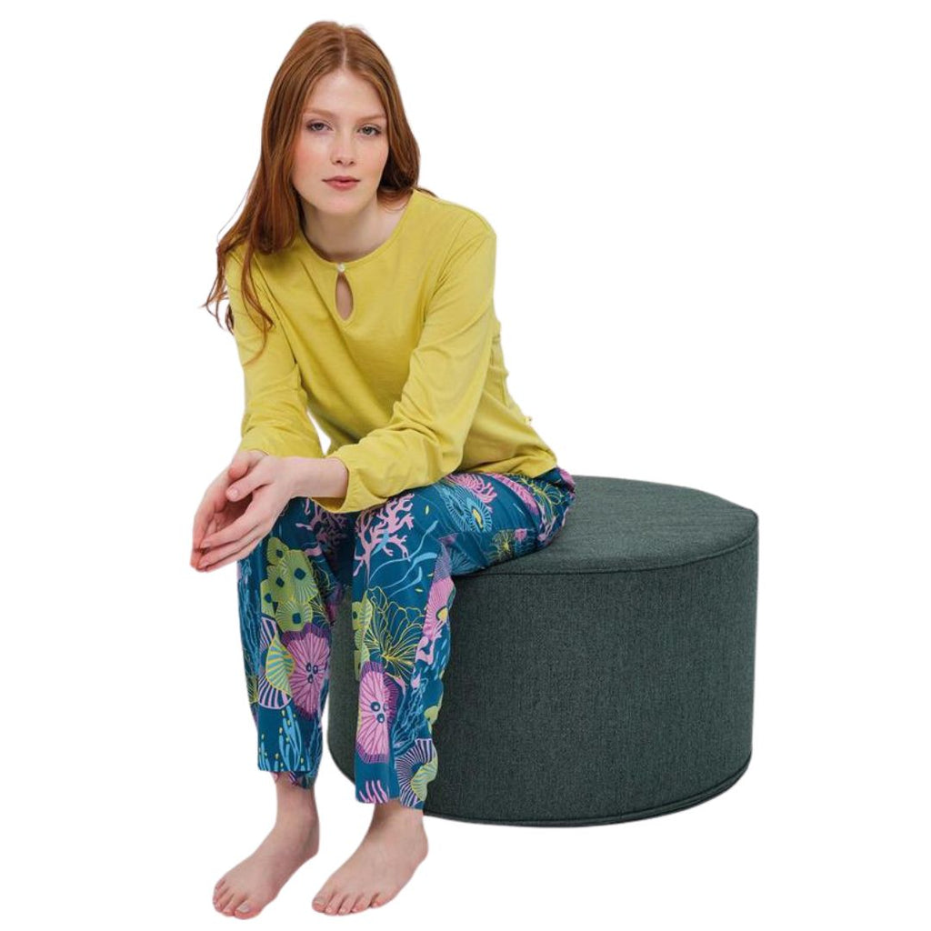 Pigiama manica lunga pantalone lungo in cotone con disegni coralli