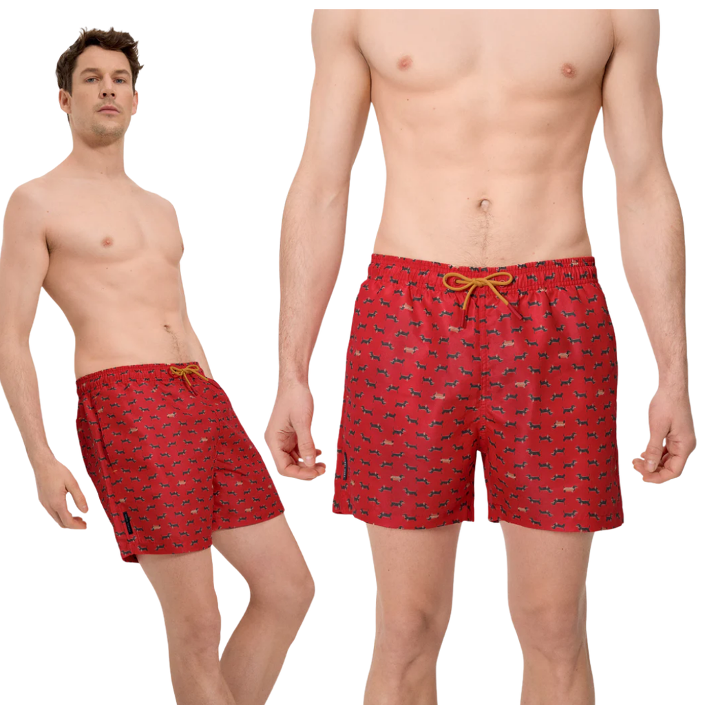 BOXER MARE UOMO ROSSO CON BASSOTTI