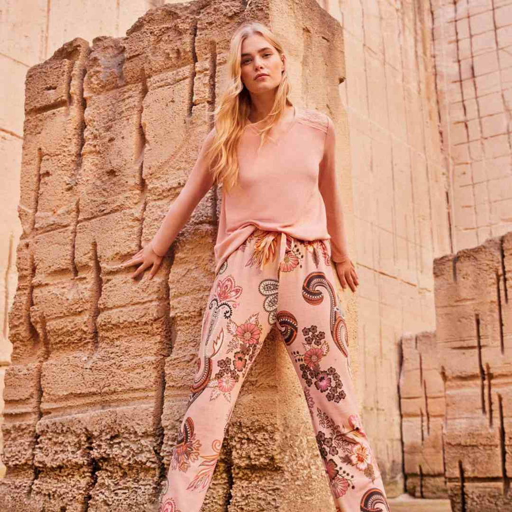 Pigiama in maglia jersey pizzo e fiori
