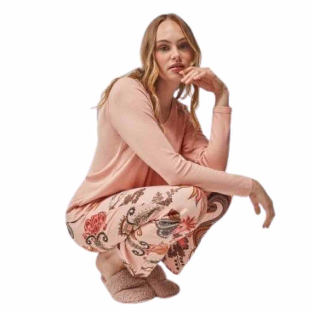 Pigiama in maglia jersey pizzo e fiori