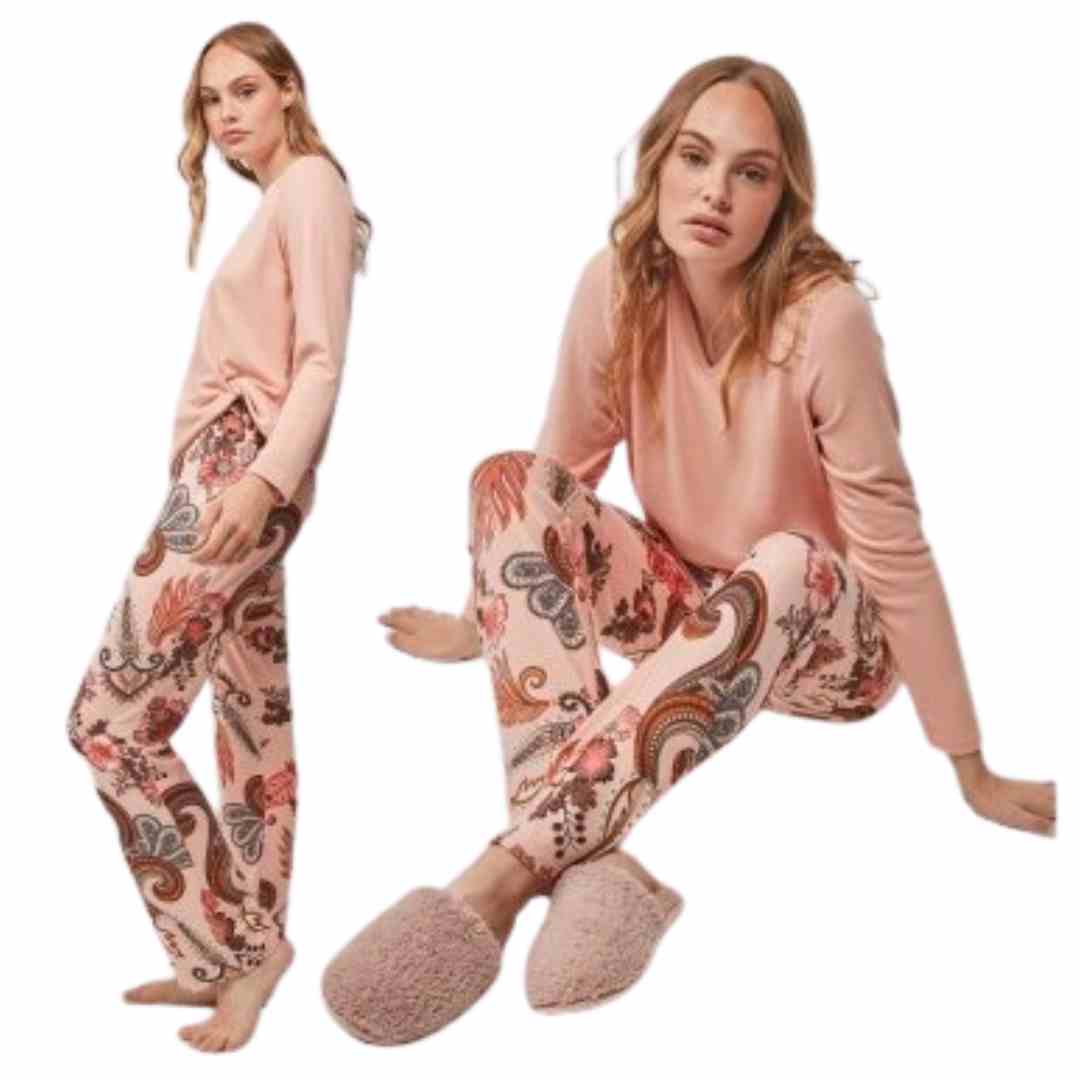 Pigiama in maglia jersey pizzo e fiori