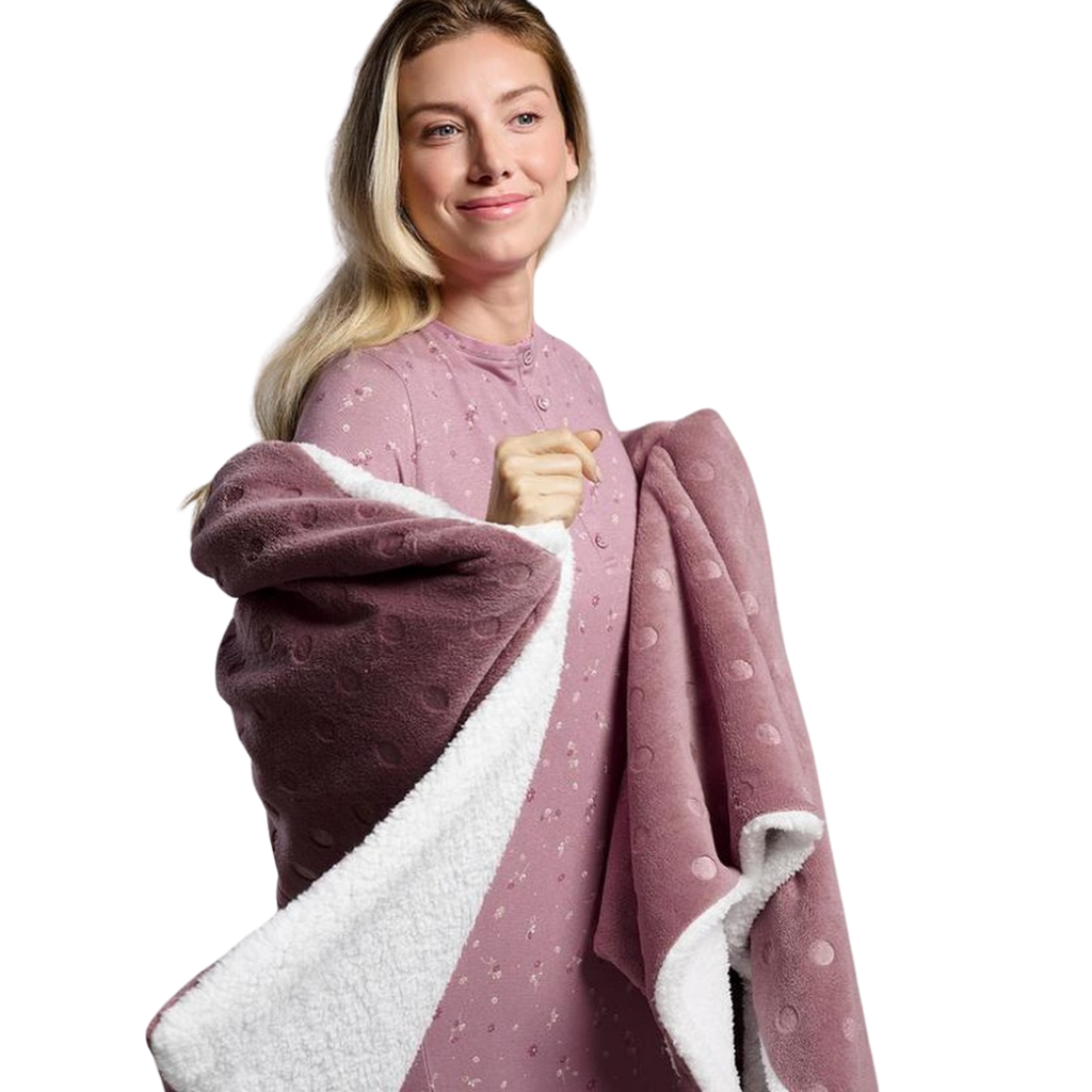 Coperta Plaid Matrimoniale/Singolo in Flannel e Sherpa a Pois – 130x160 cm