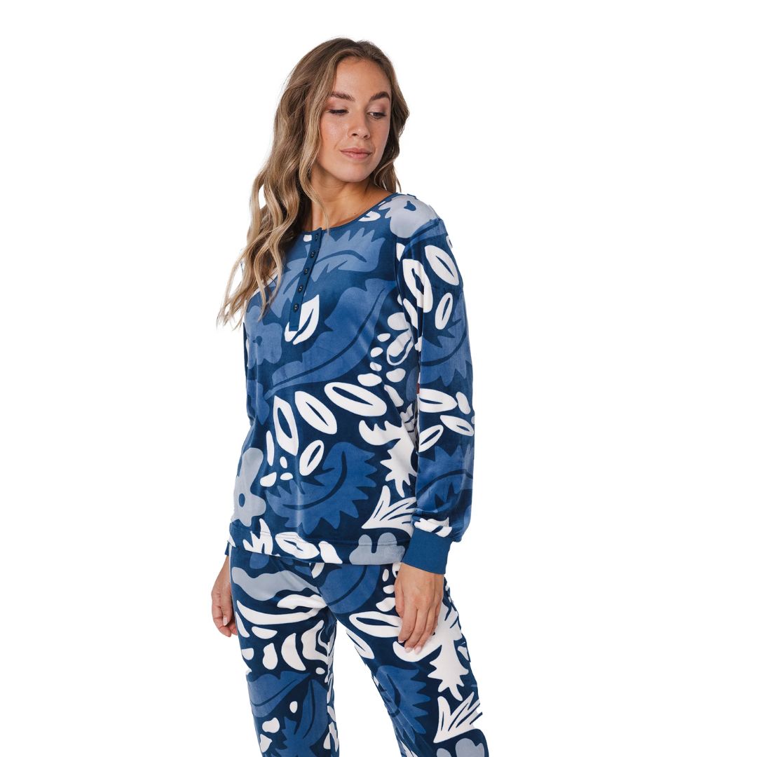 Pigiama Donna ciniglia fantasia blu