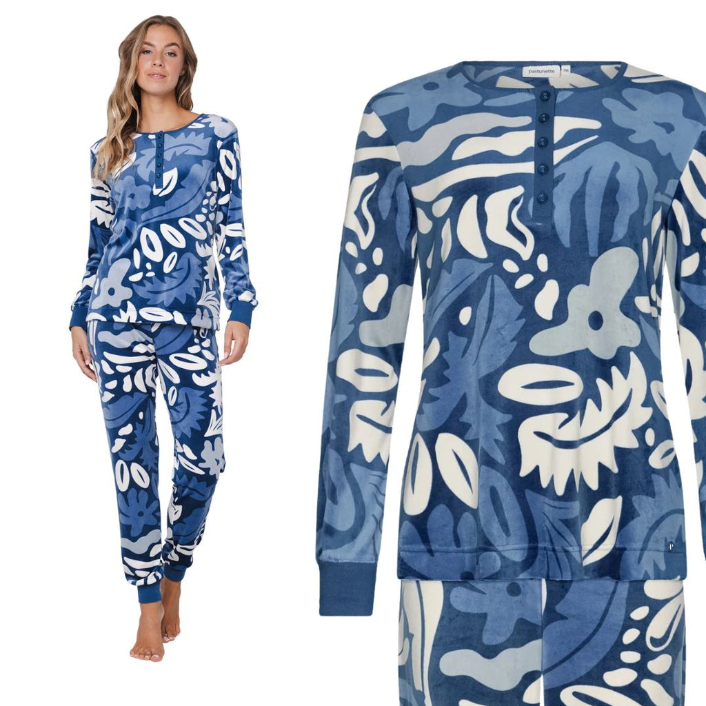 Pigiama Donna ciniglia fantasia blu