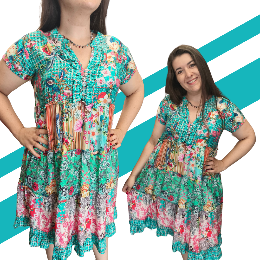 VESTITO M/M MULTICOLOR BASE TURCHESE VANIA