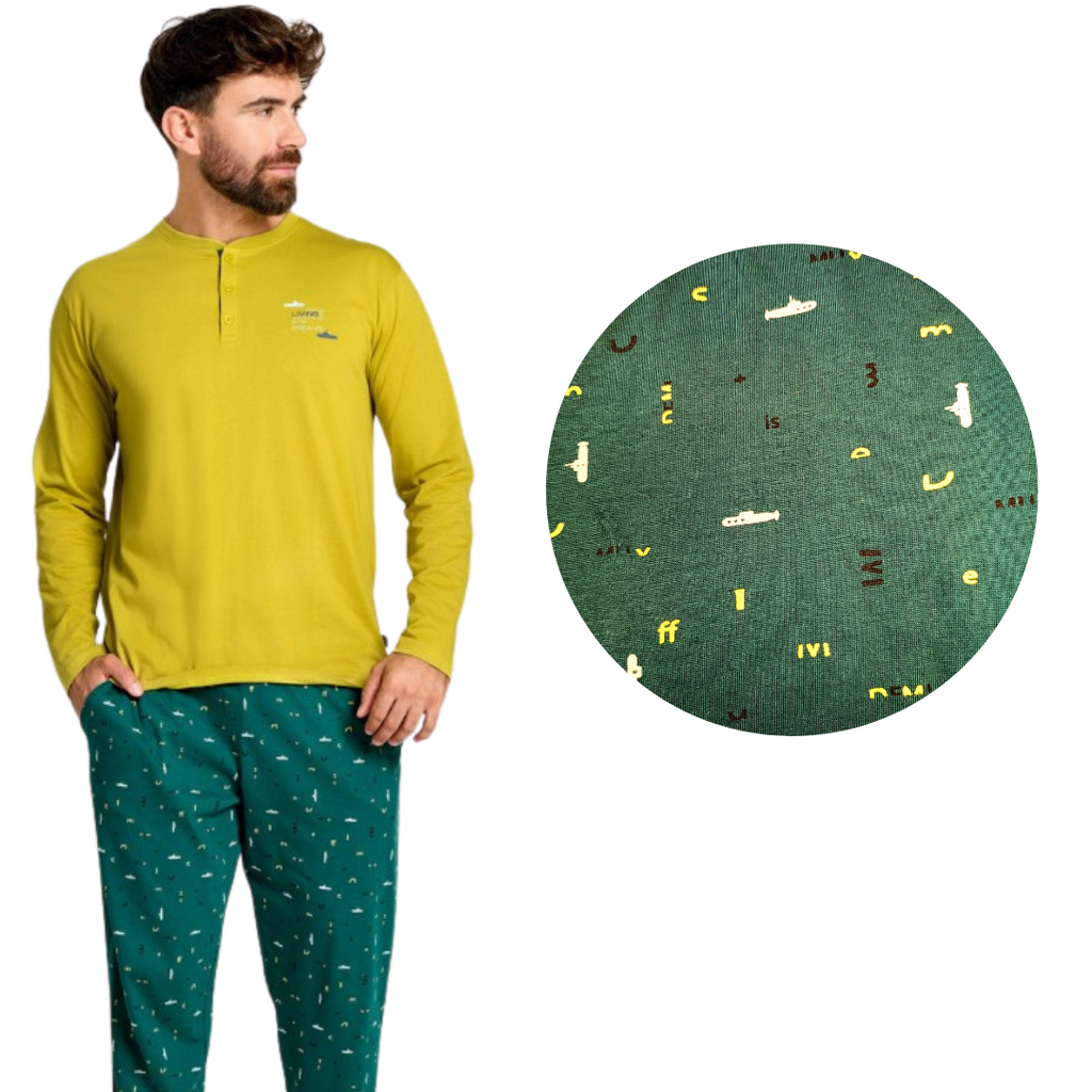 PIGIAMA UOMO M/L COLORE LIME  DISEGNO SOTTOMARINO