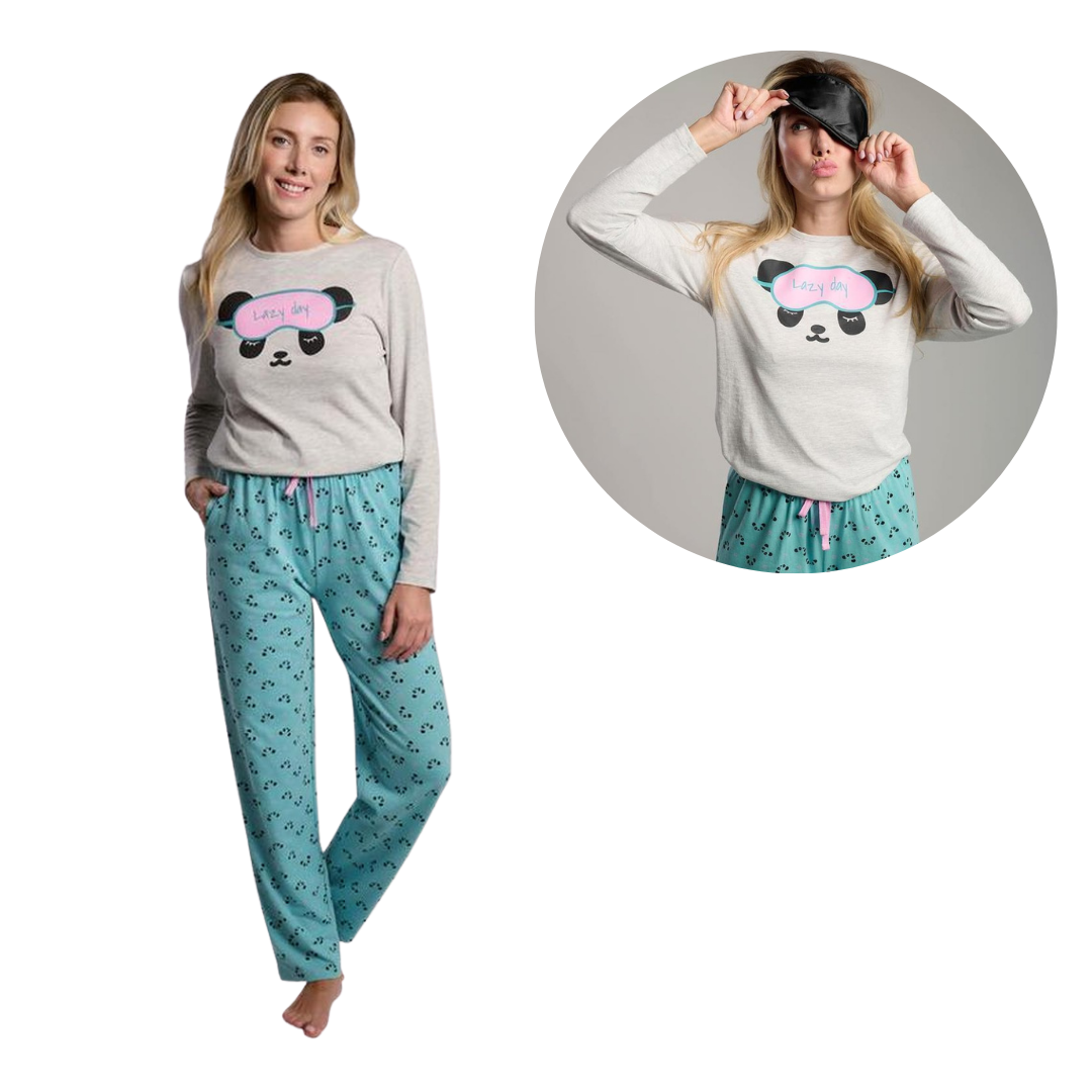 Pigiama Donna pantalone e manica lunga  "Lazy Day Panda"
