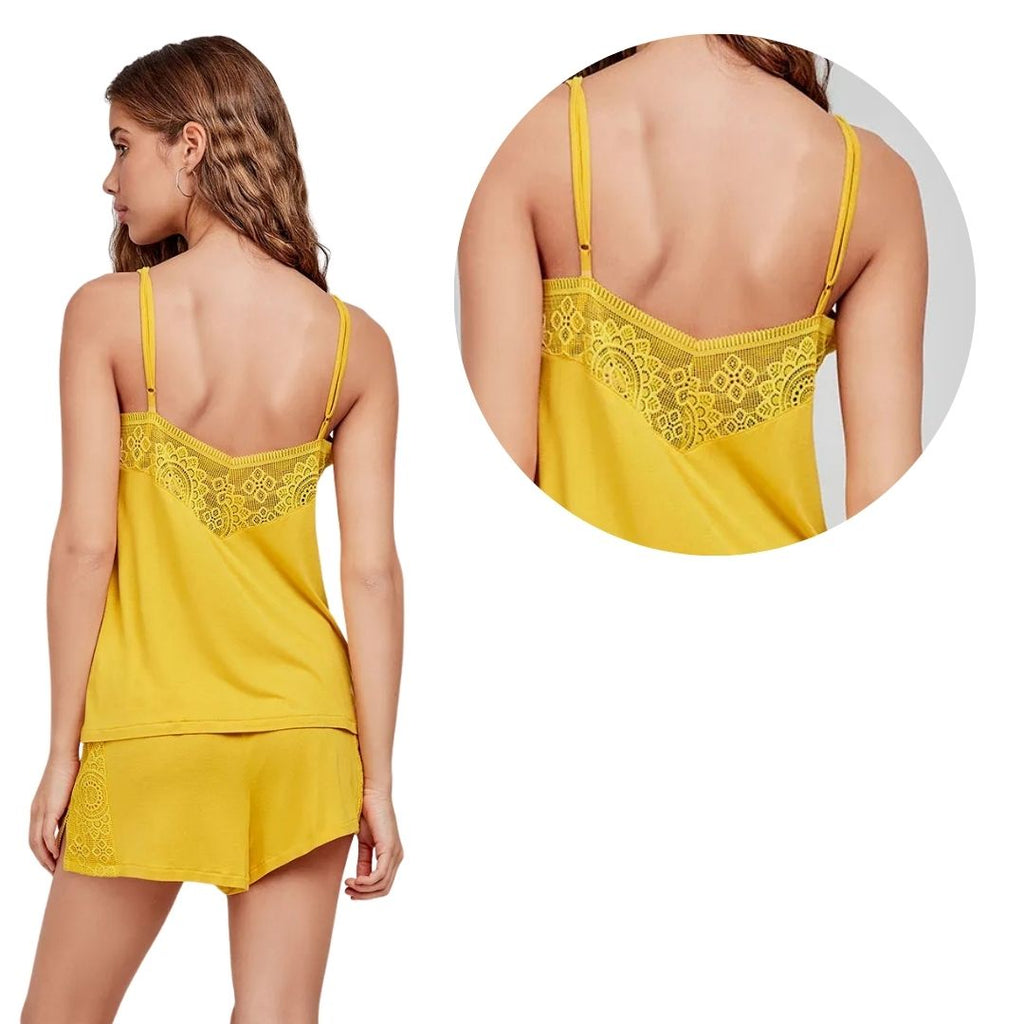 Pigiama Donna Giallo canarino spallina stretta e pantaloncino in viscosa