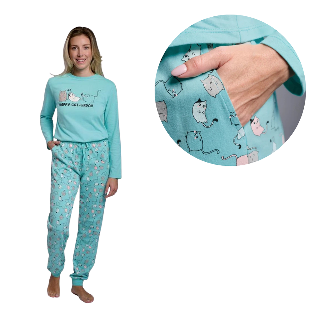 Pigiama in Puro Cotone Donna "Happy Cat-urday"