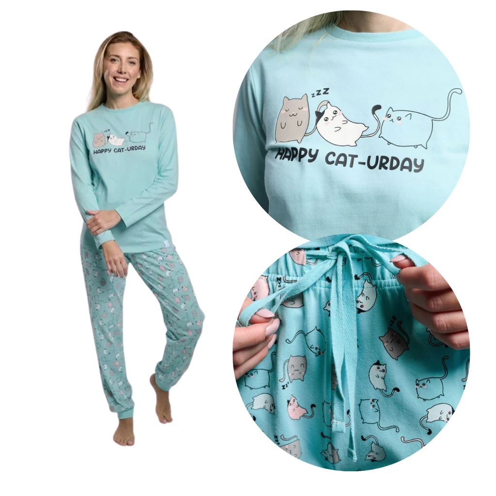 Pigiama in Puro Cotone Donna "Happy Cat-urday"