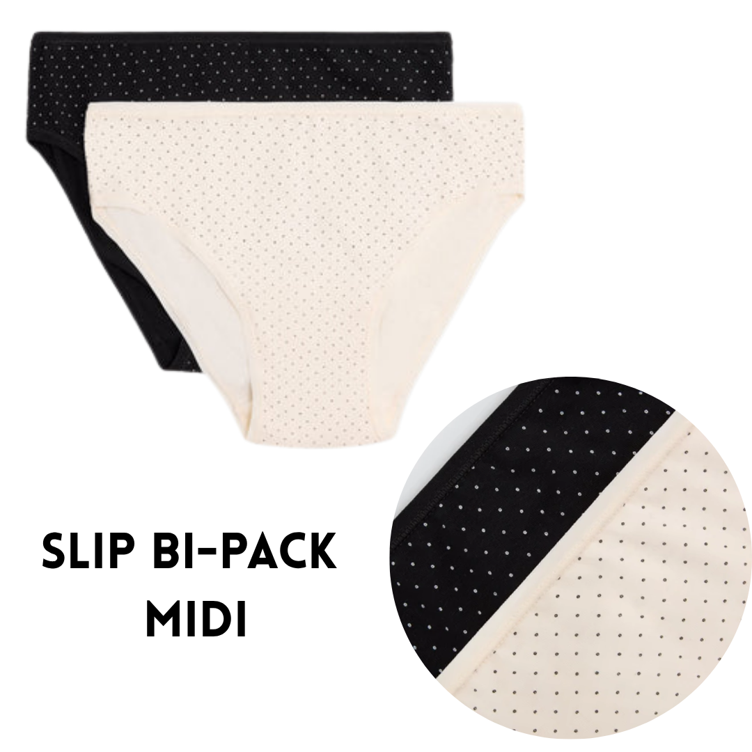Bipack Slip Midi Donna in Cotone Elasticizzato a Micro-Pois