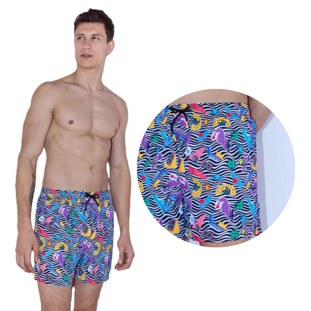 BOXER MARE UOMO POP ART BIANCO E NERO MULTICOLOR