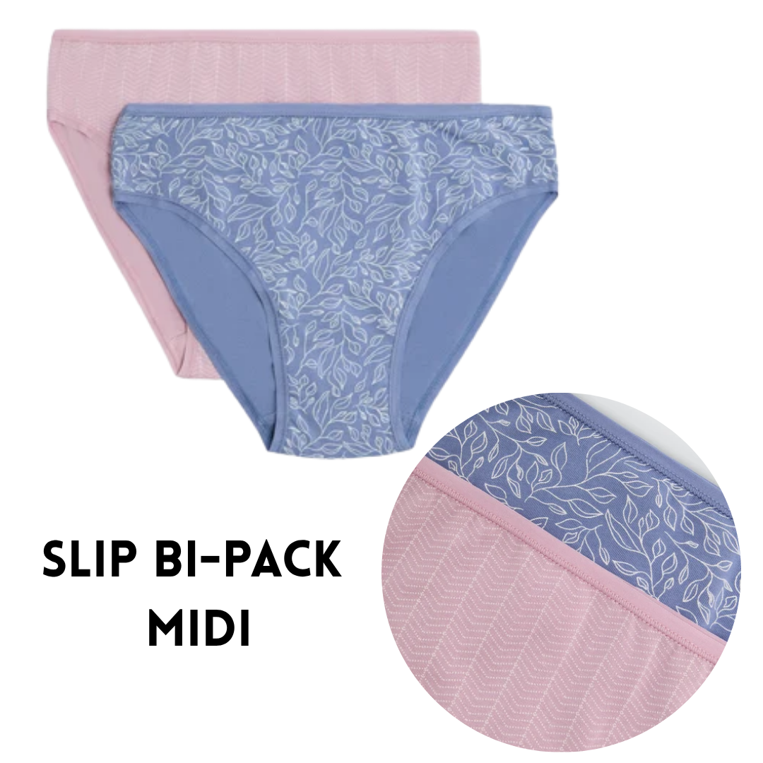 Bipack Slip Midi in Cotone Elasticizzato – Fantasia Botanica e Texture Chevron