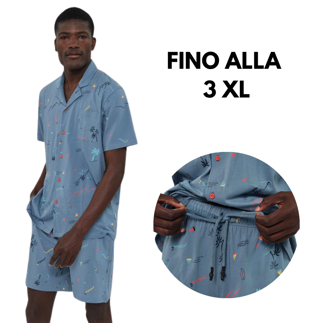 PIGIAMA M/M APERTO CELESTE CON PALME